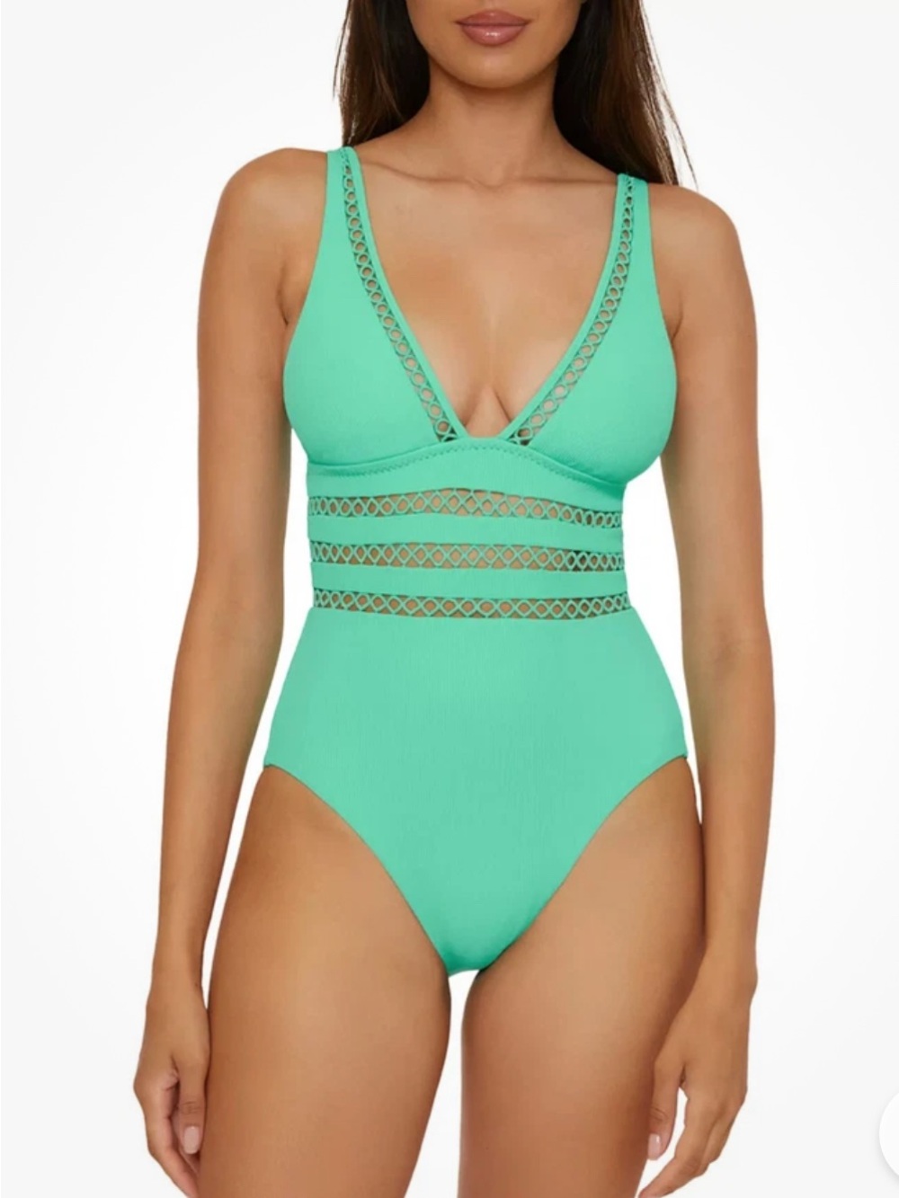 NWT Teal Women’s One-Piece Swimsuit with Eyelet Waist Detail Size L